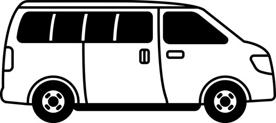 black and white isolate illustration of a van
