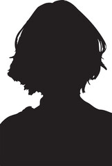 A solid black silhouette of a person from the shoulders up, with short, messy hair and their head turned to the left