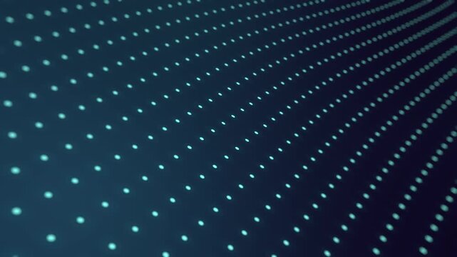Abstract glowing blue dots pattern moving on dark background digital technology concept