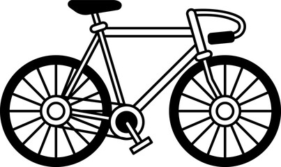 black and white isolate illustration of a cartoon bicycle