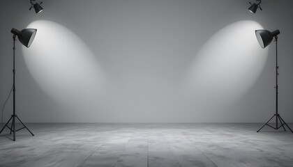 Soft Gray Studio Room Background with Spotlight on Smooth Grey Floor Backdrop