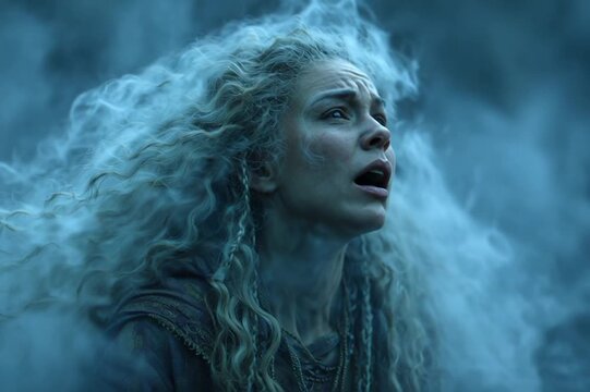 Ethereal Banshee Portrait &ndash; Flowing Hair, Celtic Robes and Misty Atmosphere in Ultra-Detailed Cinematic Horror Drama