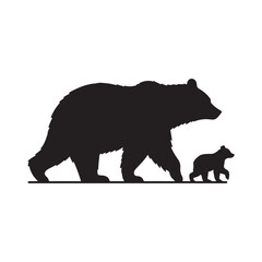 Fototapeta premium Bear walking with cub trailing behind vector silhouette outline logo design illustration