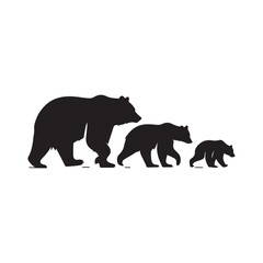 Bear walking with cub trailing behind vector silhouette outline logo design illustration