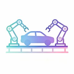 Automotive Industry Assembly Vector Icon – Robotic Car Manufacturing Design with Clean Pastel Gradient