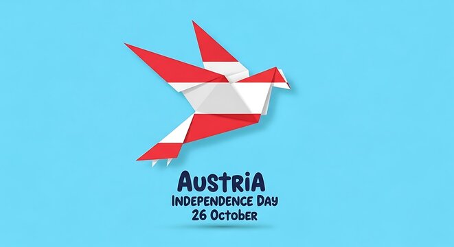 Austria Independence Day: Origami Bird with Flag on Blue Background - Powered by Adobe