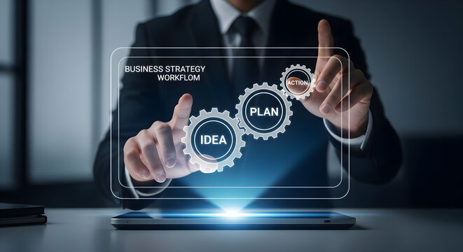 Business strategy workflow idea plan action digital interface concept - Powered by Adobe