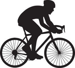 Silhouette of a Cyclist Riding a Road Bike with Helmet on White