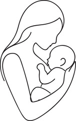 PrintMinimalist line art of mother holding and breastfeeding newborn baby