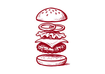 Cheeseburger hand drawn sketch vector illustration