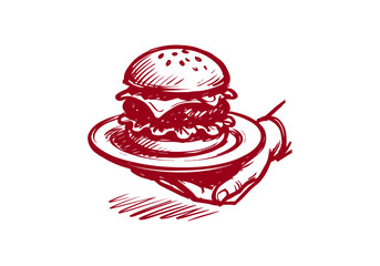 Cheeseburger hand drawn sketch vector illustration