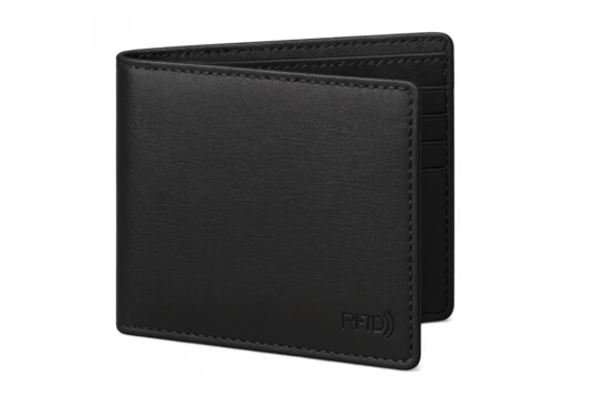 Black leather wallet with RFID blocking technology