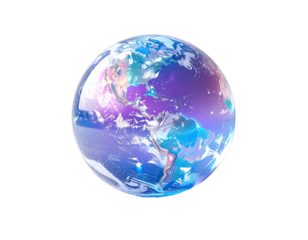 Vibrant, stylized, holographic Earth, continents subtly detailed