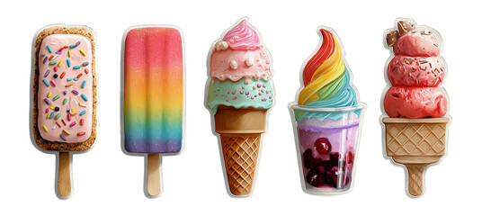 Colorful Ice Cream Treats on Transparent Background for Creative Projects