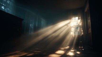 A Sunbeam Pierces the Dusty Tranquility of a Room Illuminating a Sense of Peace and Solitude Capturing the
