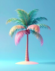 Pastel Rainbow Palm Tree on Minimalist Island