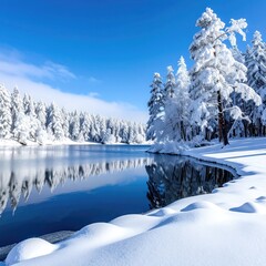 Winter Wonderland Lake Reflections of Snowy Trees