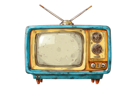 Retro Television with Antenna on Transparent Background - Powered by Adobe