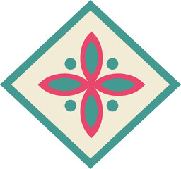 Floral Pattern Tile Design in Pink and Teal