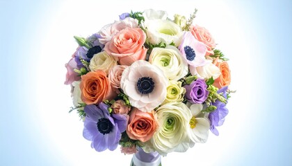 Pastel-Colored Bridal Bouquet: Roses, Anemones, and Ranunculus