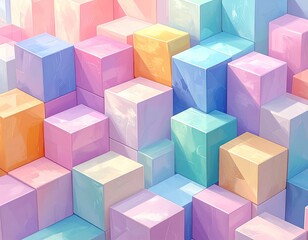 Pastel Cubes Stacked in a Soft, Dreamy Abstract Composition