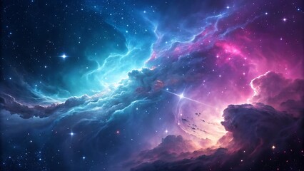 Vibrant cosmic nebula swirling with colorful clouds and stars
