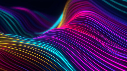 Fototapeta premium Colorful Neon Wavy Lines: An abstract representation of flowing, dynamic neon lines undulate in a captivating, vibrant spectrum of color, evoking energy, data, and technological innovation.