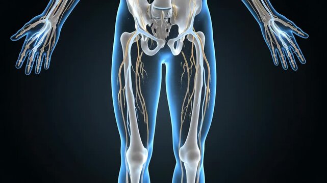 Human Skeletal System and Nerves: Anatomical Illustration