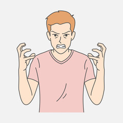 Illustration of an angry man gripping the air in frustration with an intense expression and tense body language