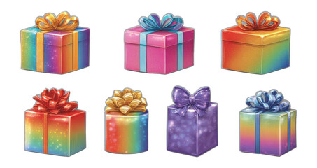 Colorful and Vibrant Gift Boxes with Bows on Transparent Background for Holidays