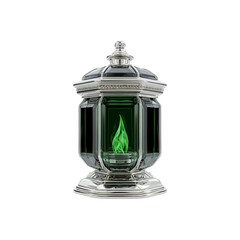 Elegant Green Flame Lantern in Silver and Emerald Glass