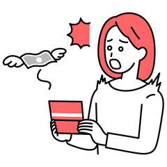 預金残高が減ってショックを受ける若い女性