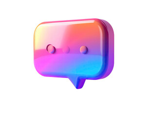 Vibrant, 3D speech bubble graphic with a gradient of pink, orange, and blue