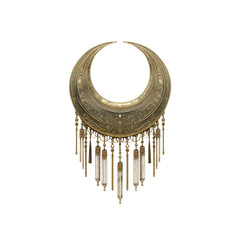 Intricate Antique Gold Crescent Necklace with Hanging Tassels -  Ornate Jewelry Design