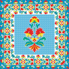 Blue Floral Embroidery Scarf &ndash; Traditional Ethnic Folk Textile Design