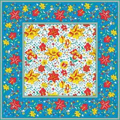 Bright Floral Scarf Design &ndash; Colorful Ethnic Flower Bandana Pattern