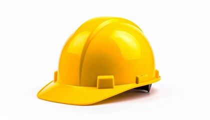 Fototapeta premium A single yellow hard hat with a smooth plastic surface, isolated on a white background for construction and industrial safety concepts