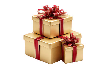 Obraz premium Stack of Gold Gift Boxes with Red Ribbons
