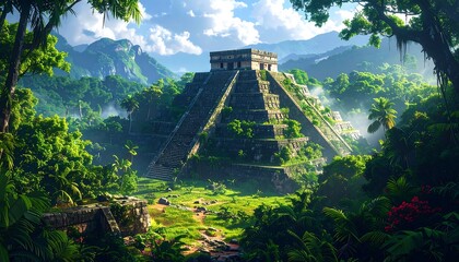 Mayan Pyramid Jungle Landscape