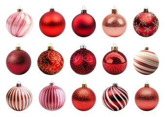 PNG Festive red Christmas ornaments collection, element set on transparent background