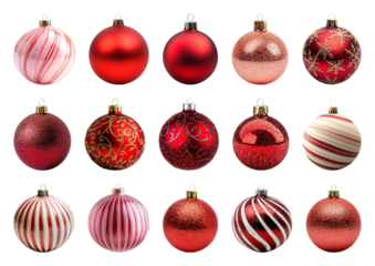 PNG Festive red Christmas ornaments collection, element set on transparent background