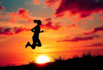Fototapeta premium Silhouette of a runner against a vibrant sunset, body, outdoor