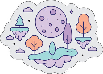 Whimsical surreal fantasy landscape floating islands cosmic moon dreamy sky