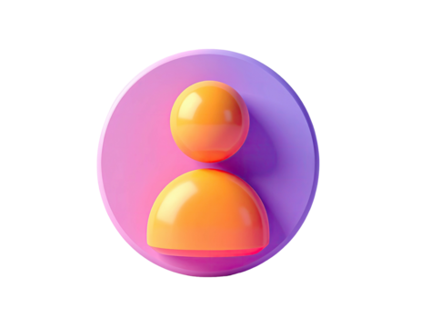 3D user icon, orange, on a purple circle (1)