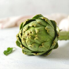 Fototapeta premium Fresh artichoke on a light surface