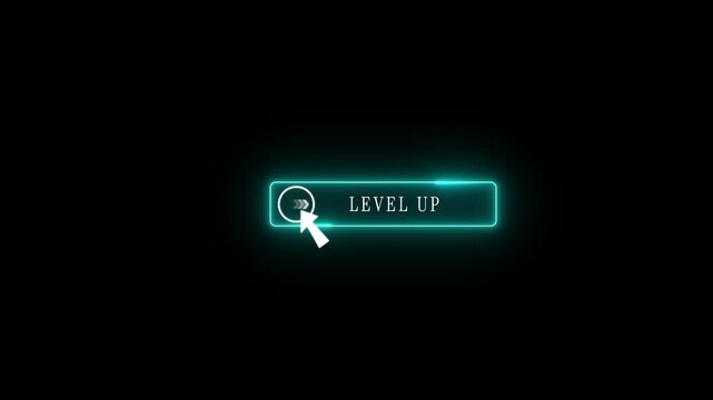 Glowing neon line mouse cursor animation pointing towards level up button on transparent background.Up and down arrow moving on business arrow text video animation.4k Motion video..
