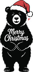 Christmas bear with Santa hat silhouette vector