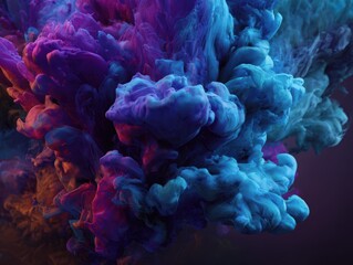 Vibrant abstract colorful cloud of ink or paint swirling in dark background with rich textures and dynamic movement artistic visual
