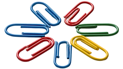 Colorful Paperclips Arranged in a Circular Pattern on Transparent Background