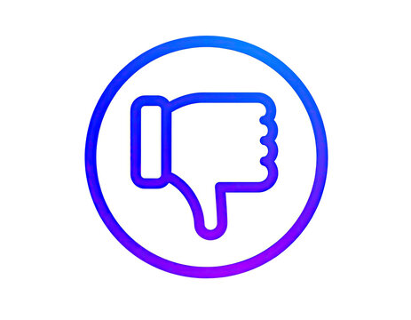 A dislike icon, a white circle with a downward-pointing hand in blue outline, encircled by a gradient blue and purple ring